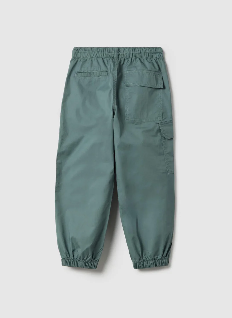 او في اس OVS Boys' Green Pure Cotton Cargo Jogger Trousers Relaxed Fit